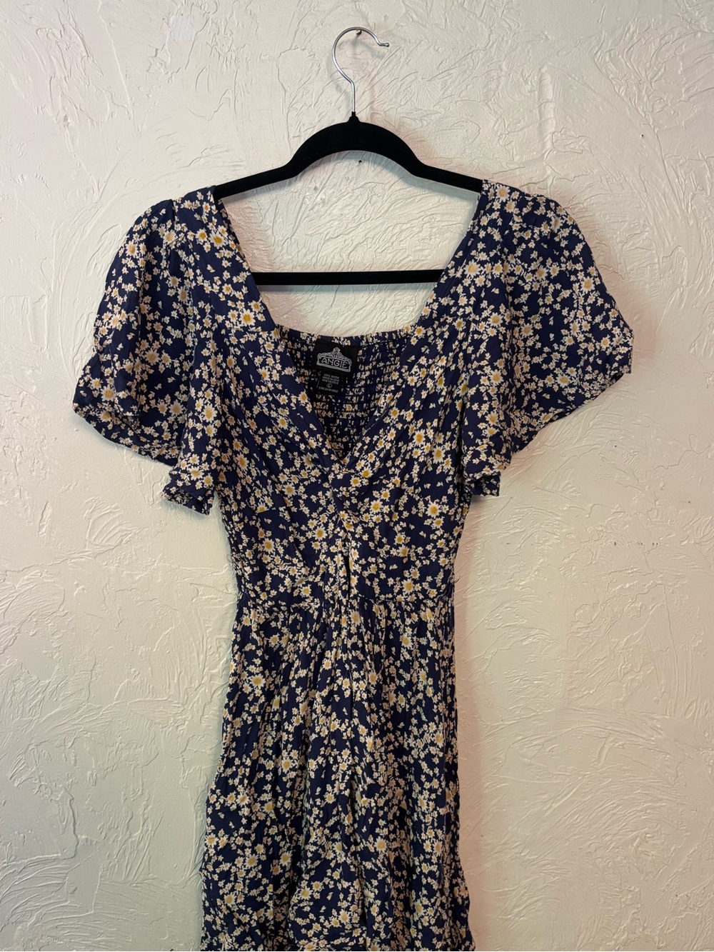 Angie Floral Front Keyhole Women’s Dress - Navy with Yellow Flowers